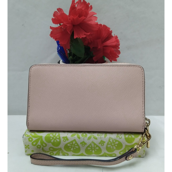 Michael Kors Pink Leather Love Sign Zip Around Credit Card ID Window Wallet - Picture 2 of 14